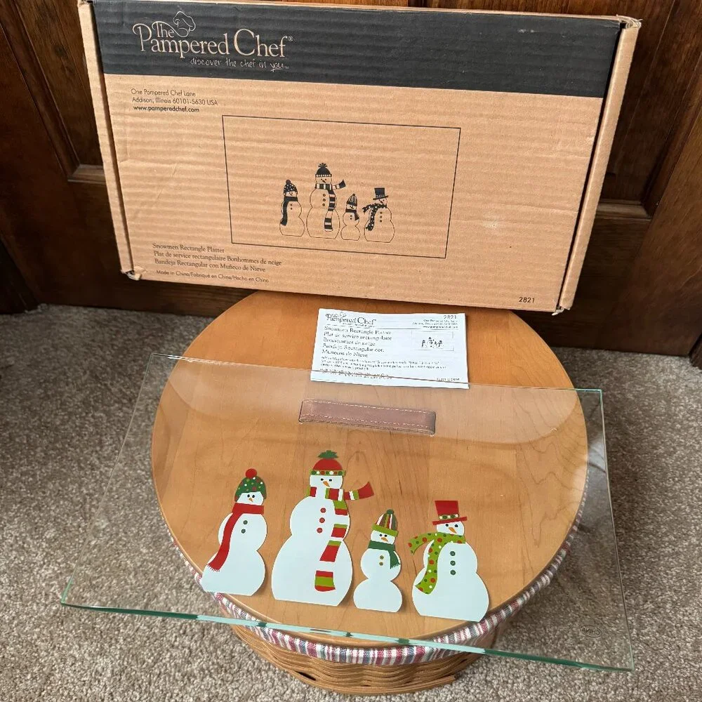The Pampered Chef - Snowmen Rectangle Glass Platter